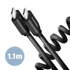 Axagon Data and charging USB 2.0 cable 1.1 m long. PD 60W, 3A. Black twisted. USB kabelis 1,1 m USB C 0,48 Gbit/s Melns