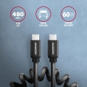 Axagon Data and charging USB 2.0 cable 1.1 m long. PD 60W, 3A. Black twisted. USB-kaapeli 1,1 m USB 