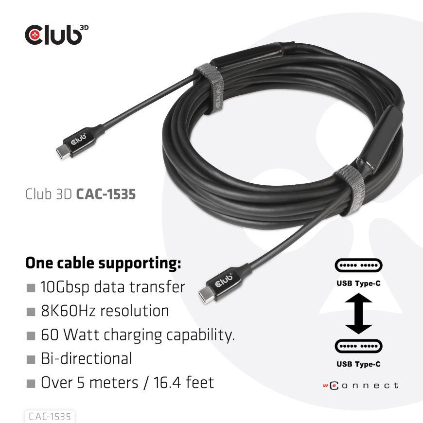 CLUB3D CAC-1535 USB kabelis USB 3.2 Gen 2 (3.1 Gen 2) 5 m USB C 10 Gbit/s 60 W Juoda – 5