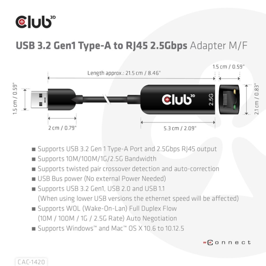 CLUB3D CAC-1420 tīkla karte Ethernet 2500 Mbit/s – 5