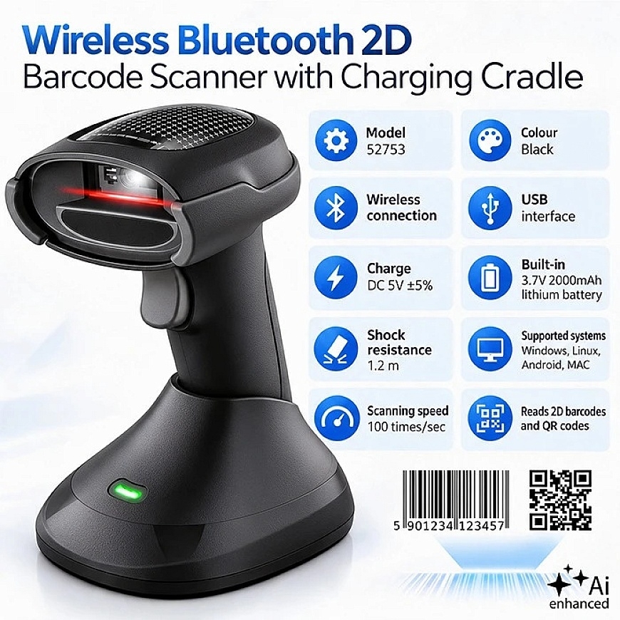 Qoltec Precīzs bezvadu svītrkodu skeneris 1D 2D + uzlādes stacija | QR | EAN | USB – 2