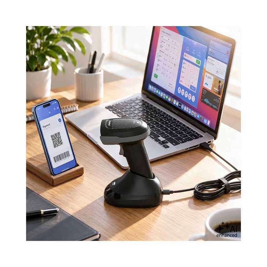Qoltec Wireless Precision Barcode Scanner 1D 2D + Charging Station | QR | EAN | USB – 3
