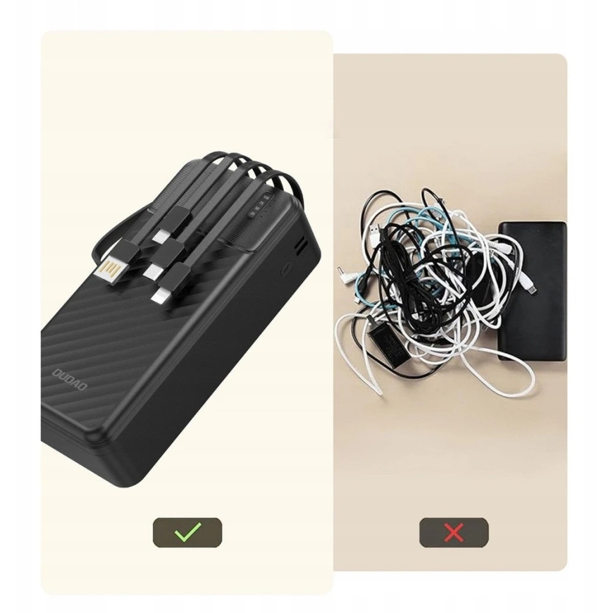 Dudao K11 Max 30000mAh ārējā barošanas avots ar integrētiem kabeļiem - melns – 2