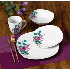 Affek Design LEA LAVENDER pietų rinkinys, 16 dalių, 370 ml puodelis / 500 ml dubuo, 17/19,5/25,5 cm