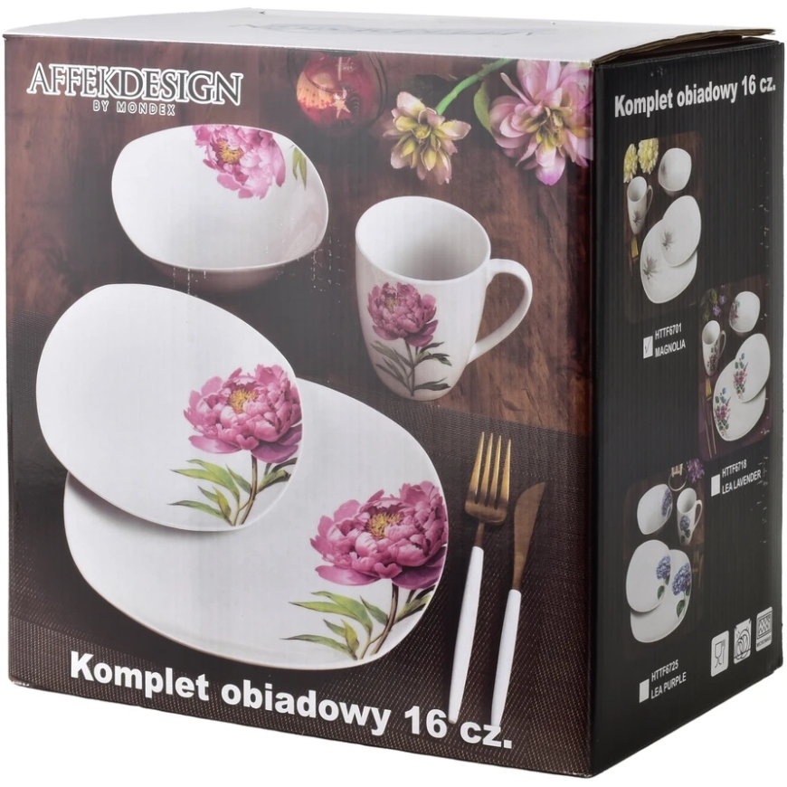 Affek Design LEA LAVENDER pietų rinkinys, 16 dalių, 370 ml puodelis / 500 ml dubuo, 17/19,5/25,5 cm – 4