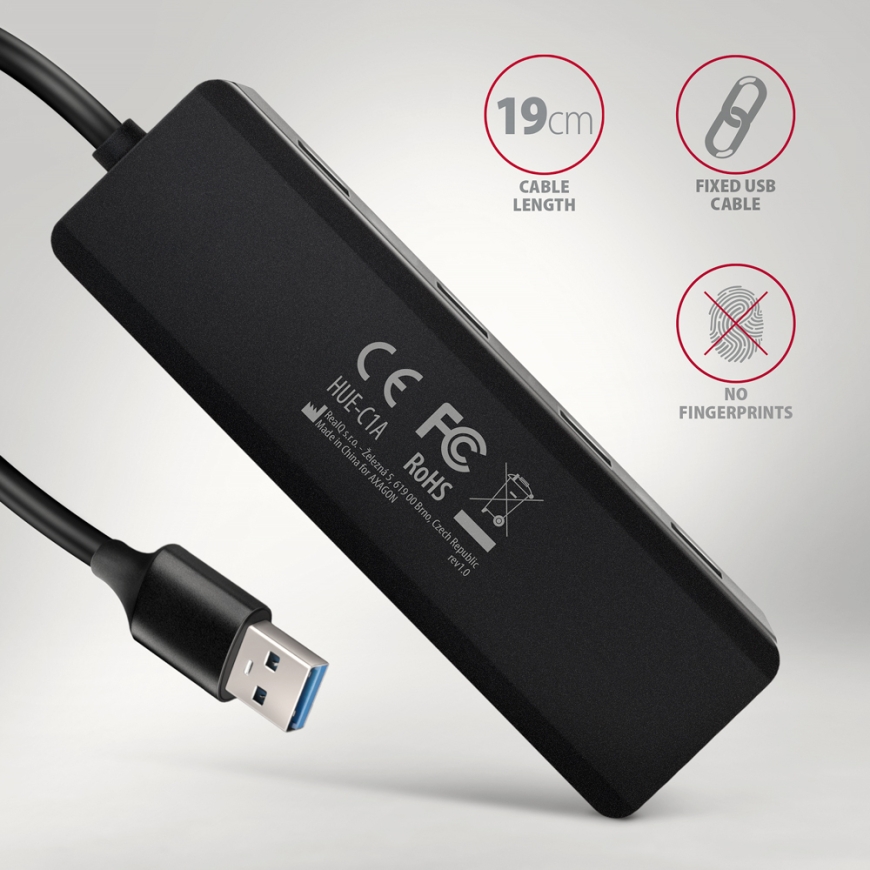 Axagon HUE-C1A keskitin USB 3.2 Gen 1 (3.1 Gen 1) Type-A 5000 Mbit/s Musta – 5