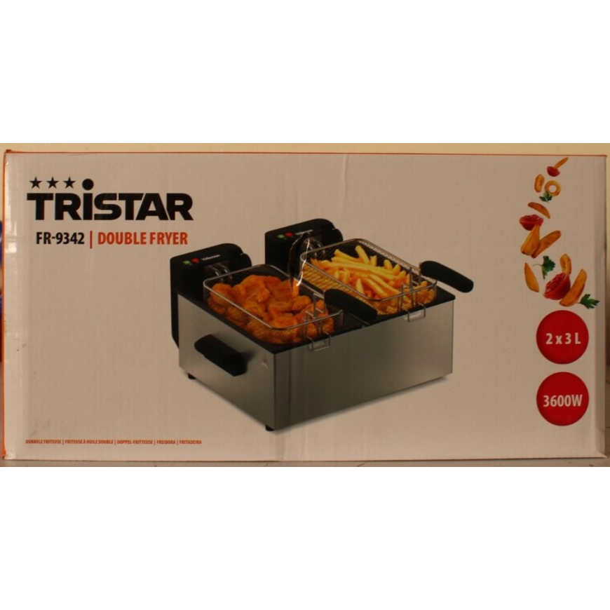 IZPĀRDOŠANA. FR-9342 Divkāršais friteuze, kopējā jauda 6 L, 3600 W, nerūsējošais tērauds/melns | Divkāršais friteuze | FR-9342 |