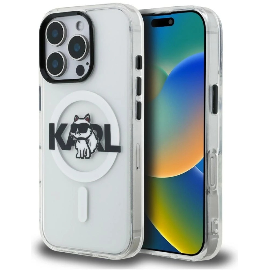 „Karl Lagerfeld IML Choupette Sketch Logo MagSafe“ vāciņš „iPhone 16 Pro“ – caurspīdīgs