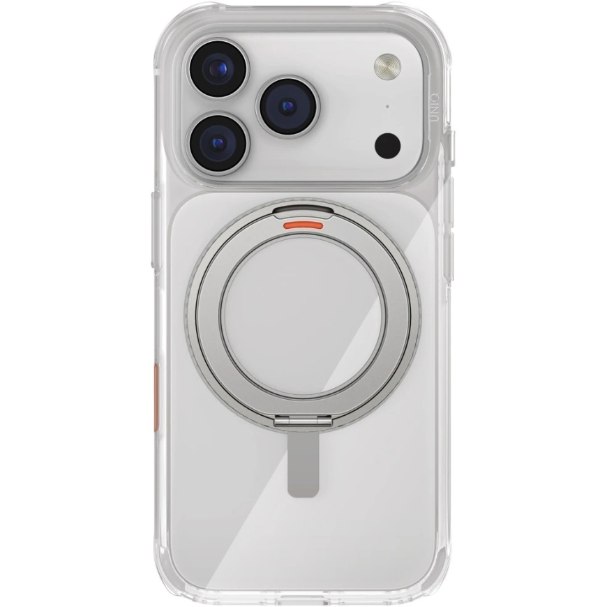 UNIQ Swivix dėklas, skirtas iPhone 17 Pro, su 360° besisukančiu stovu, skaidrus – 4