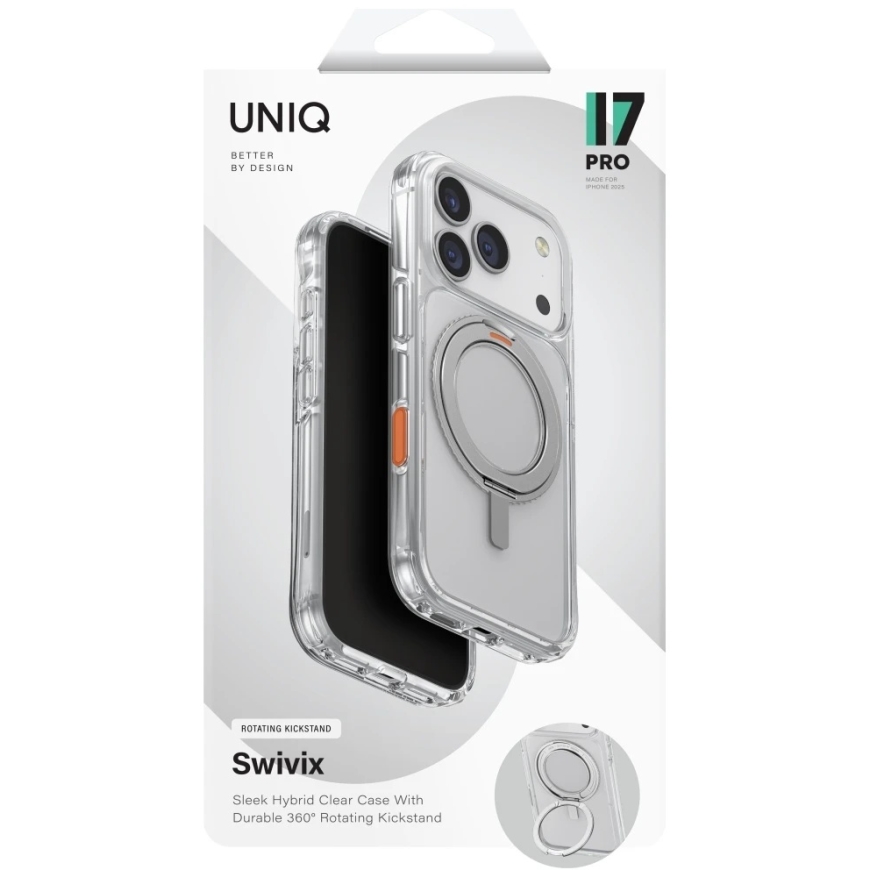 UNIQ Swivix korpuss iPhone 17 Pro, ar 360° rotējošu statīvu, caurspīdīgs – 5