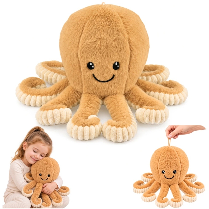Lean Toys Plush Octopus with Stretchy Tentacles, Sand, 50 x 30 x 30 cm