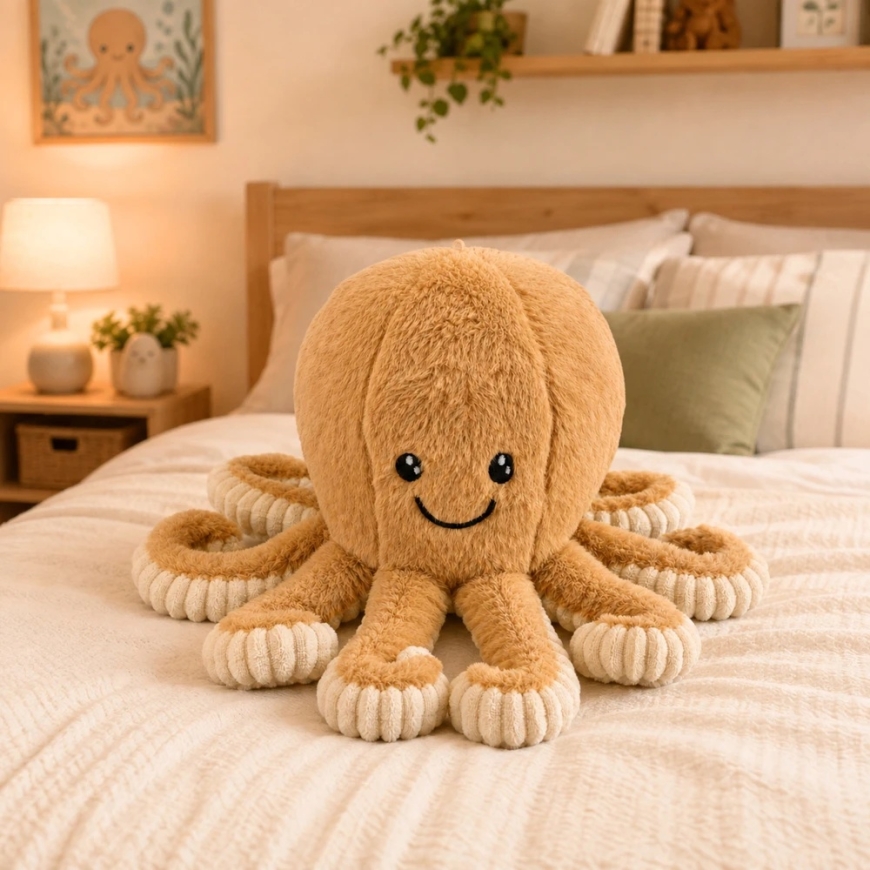Lean Toys Plush Octopus with Stretchy Tentacles, Sand, 50 x 30 x 30 cm – 5