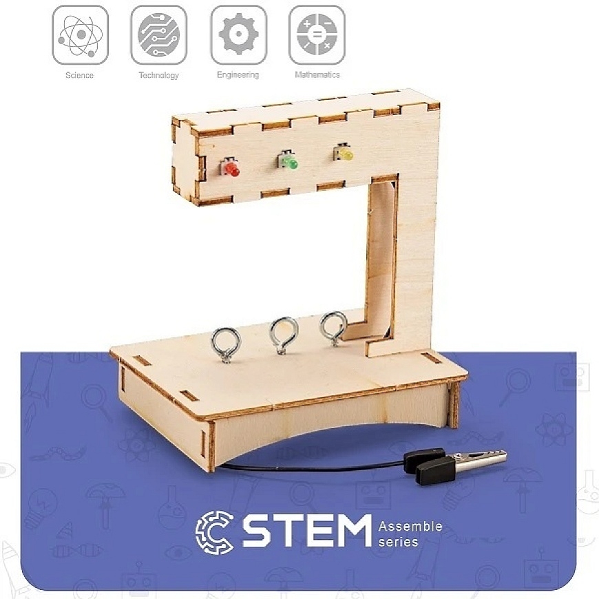 Дополнительный цифровой STEM конструктор - Набор для сборки деревянного светофора STEM 110 × 105 × 100 мм
