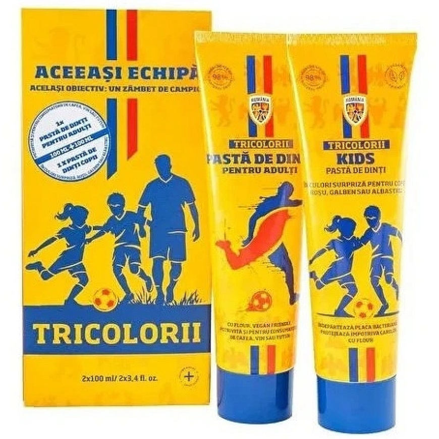 Elgydium Set Tricolorii: Tricolorii, Stain Protection, Dantų pasta, 100 ml + Tricolorii Kids, Whitening, Dantų pasta, 100 ml For