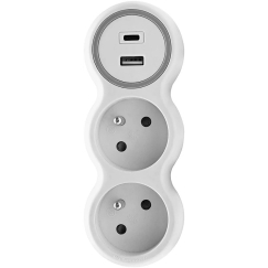 Plastrol Kahekordne jagaja, 2x pistikupesa maandusega, 1x USB A port, 1x USB C port – PD20W