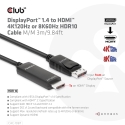 CLUB3D DisplayPort 1.4 to HDMI 4K120Hz or 8K60Hz HDR10 Cable M/M 3m/9.84ft
