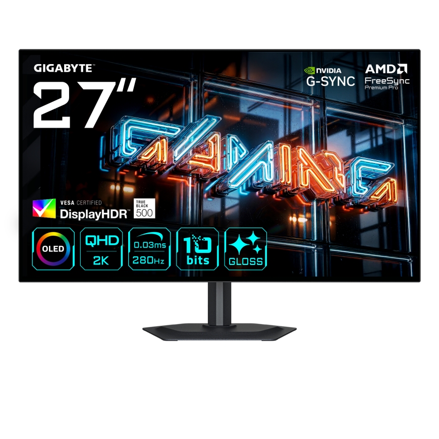 GIGABYTE MO27Q28GR PC lamekuvar 68,6 cm (27") 2560 x 1440 pikslit Quad HD OLED-ekraan Must