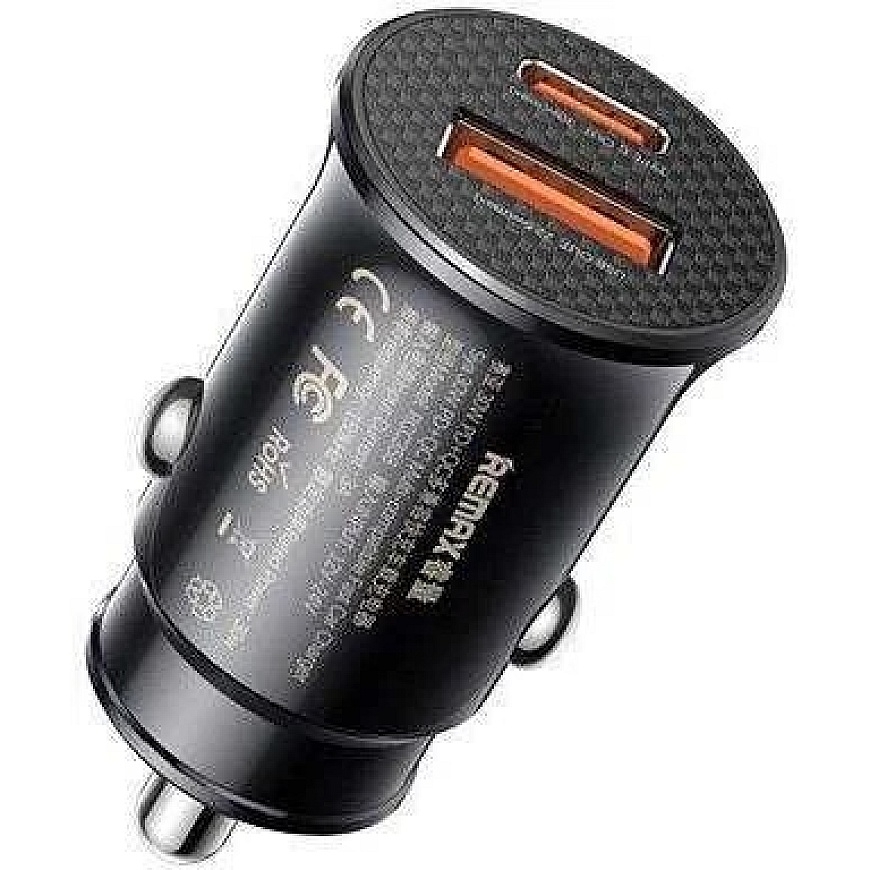 Automašīnas lādētājs 30W QC USB + USB-C PD Remax Siya sērija RCC358 melnā krāsā
