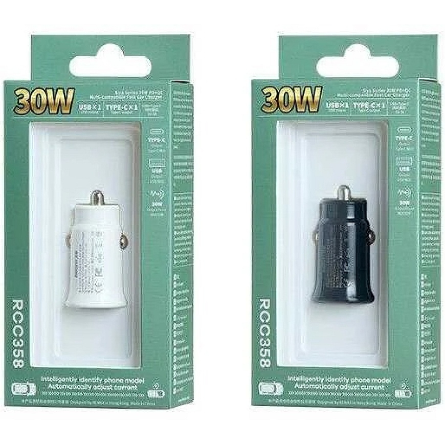 Auton laturi 30W QC USB + USB-C PD Remax Siya Series RCC358 musta väri – 2