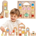 Viga Toys VIGA puidust ehitusplokid värviliste akendega 32 tk.