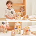 Viga Toys VIGA medinės konstruktoriaus kaladėlės su spalvotais langeliais 32 vnt.