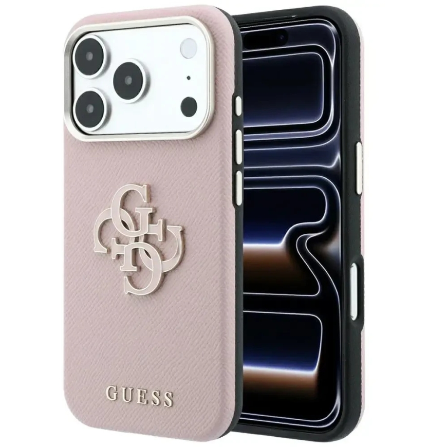 Чехол Guess Grained & Big Resin Logo для iPhone 18 Pro Max / 17 Pro Max - Розовый