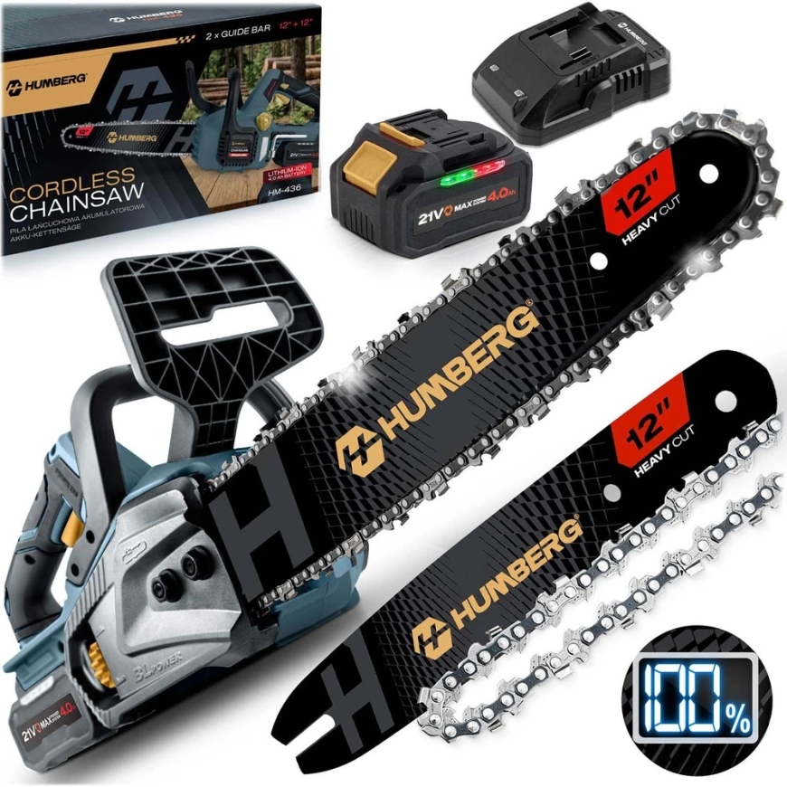 Cordless Chainsaw Humberg HM-436 (12" Battery Chainsaw for Wood)