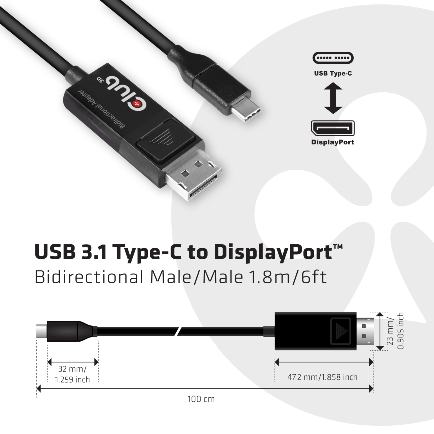 CLUB3D CAC-1557 vaizdo kabelio adapteris 1,8 m C tipo USB DisplayPort Juoda – 4