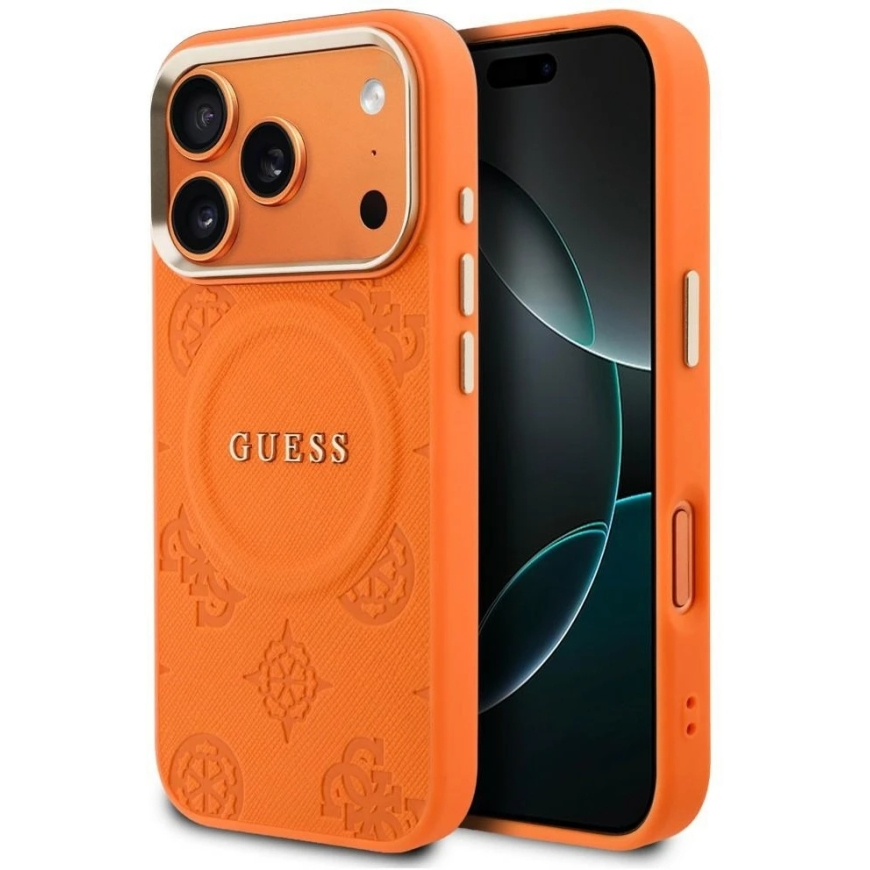 Guess Peony Hot Stamp MagSafe -kotelo iPhone 18 Pro Max / 17 Pro Max oranssi