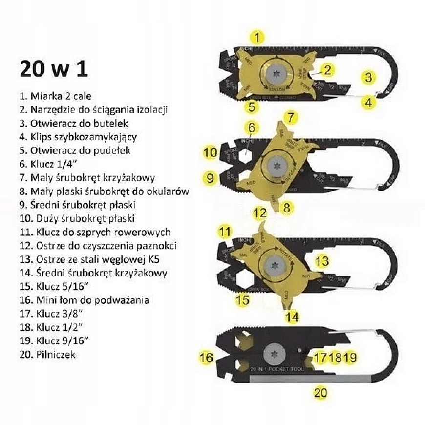 Oem Abc Rc Karabińczyk Pakabutis 20w1 Multi Tool - Narzędzie Wielofunkcyjne do Survivalu – 4