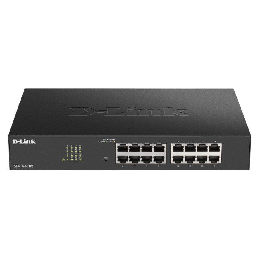D-Link DGS-1100-16V2 tinklo komutatorius Valdomas L2 Gigabit Ethernet (10/100/1000) Juoda