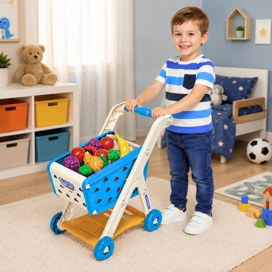 Lean Toys Children's Shopping Cart with Accessories, Blue, 42 × 28 × 48 cm, 26 Pieces – 2