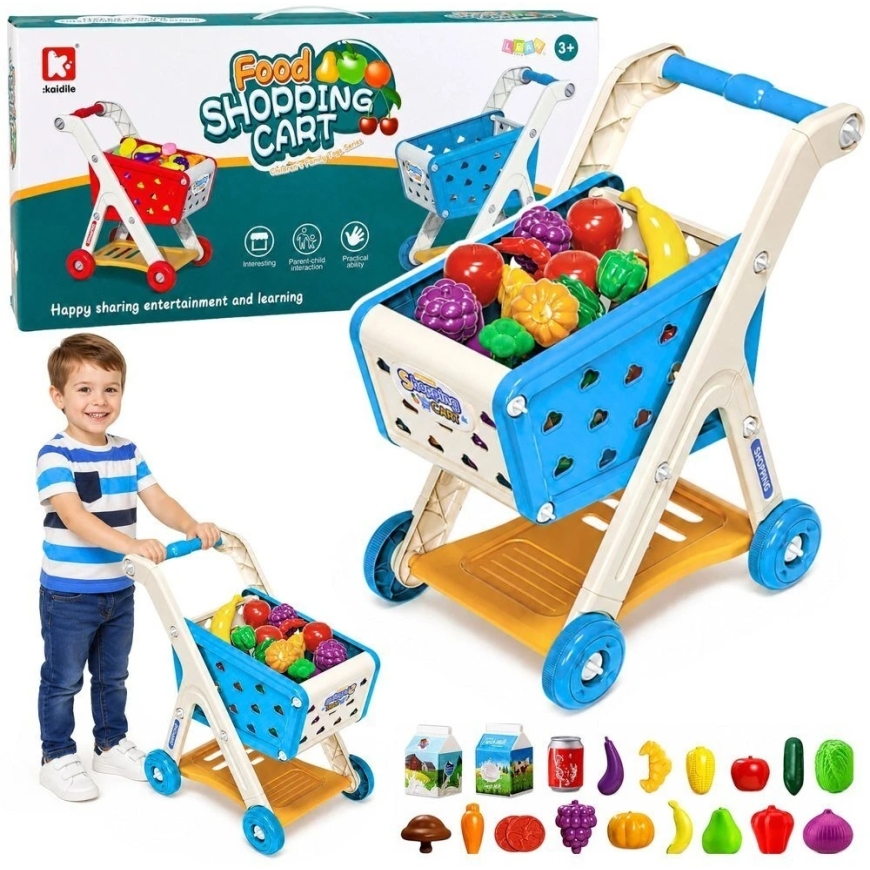 Lean Toys Laste ostukäru koos tarvikutega, sinine, 42 × 28 × 48 cm, 26 osa – 3