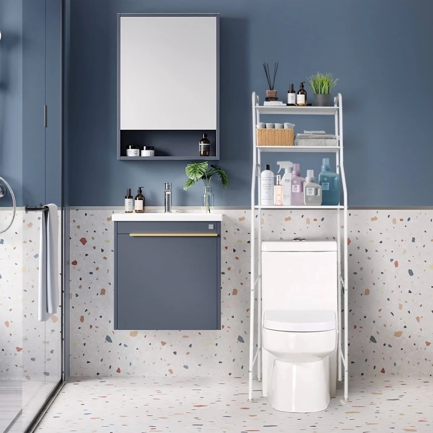Hylly Lentyna Kylpyhuoneen hylly, kaappi, 3 hyllyä, teline, WC, WC-istuin, vaatekaappi -o1010 – 4