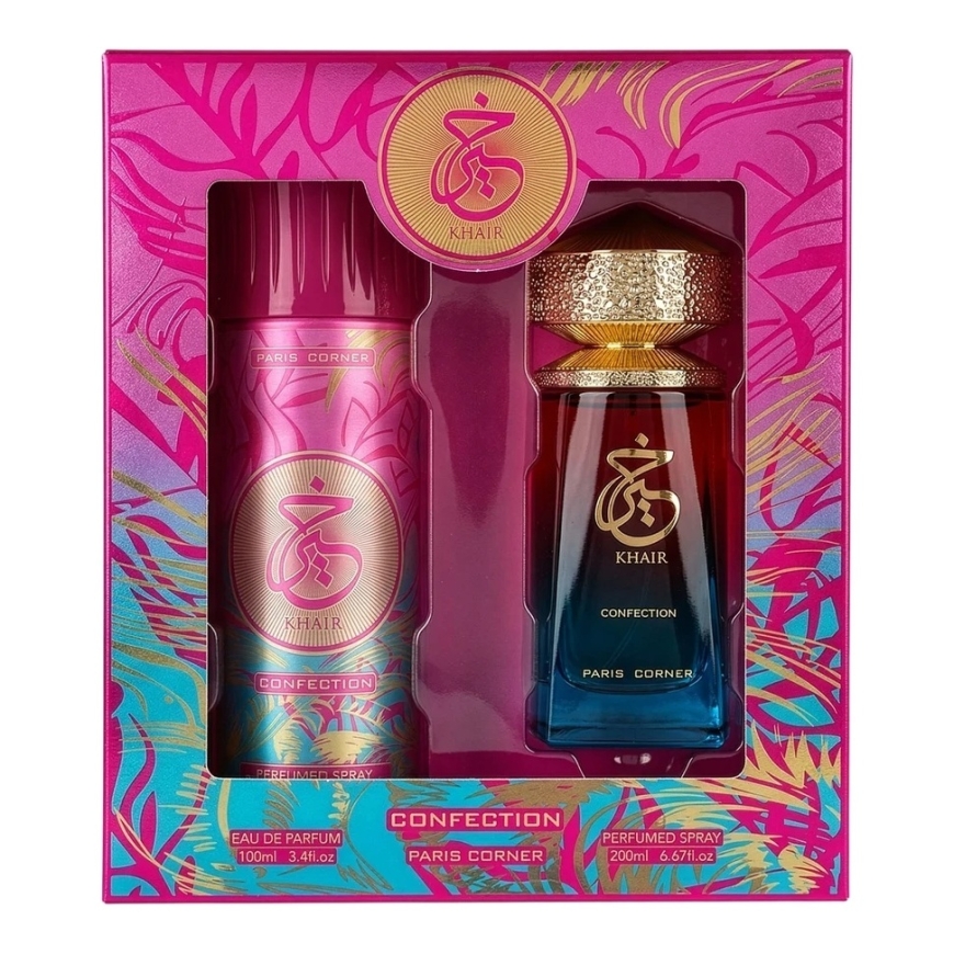 Paris Corner komplekts: Khair Confection tualetes ūdens unisex, 100 ml + Khair Confection dezodorants sievietēm, 200 ml