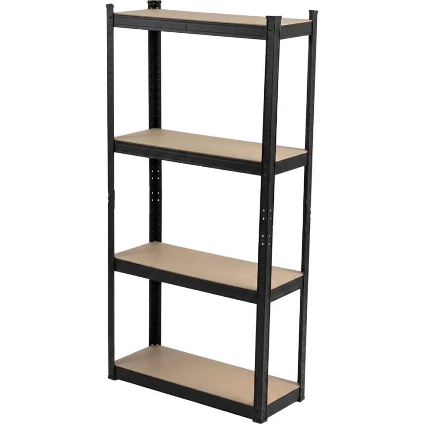Plaukts Lentyna Presēta metāla plaukts, 4 plaukti, 1500 × 750 × 300 mm, 100 kg, melns