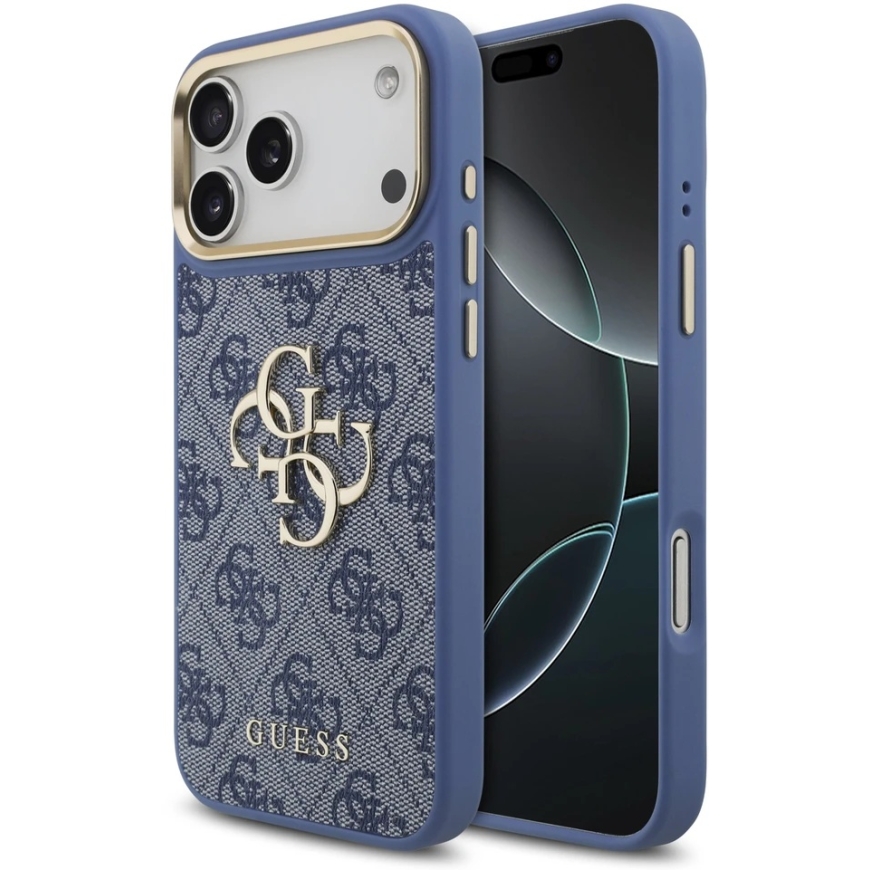 Guess 4G Big 4G Classic Logo Case for iPhone 18 Pro Max / 17 Pro Max – blue and gold