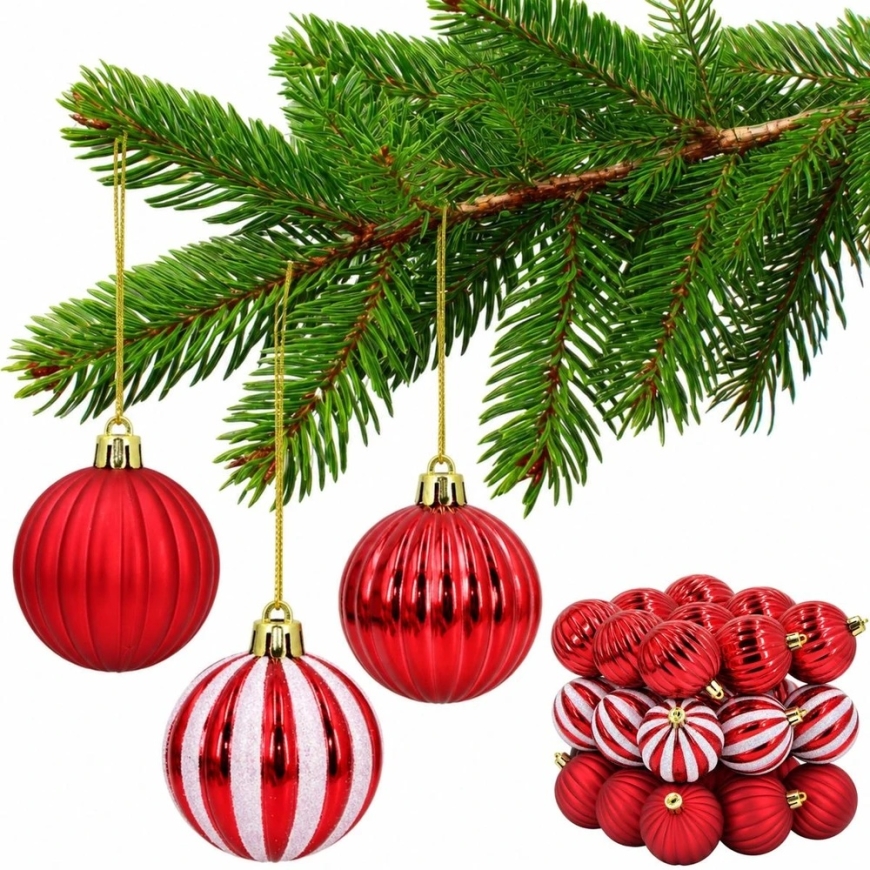 Edelman Decorative Plastic Christmas Tree Balls Safe 27 pcs 6 cm Red White MICA – 2