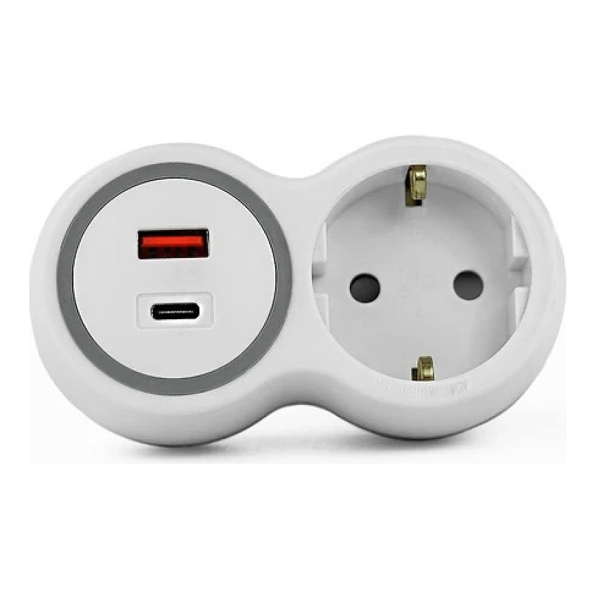 Plastrol Disposable Splitter, 1x Plug Socket with Schuko Grounding, 1x USB-A Socket, 1x USB-C Socket – 2