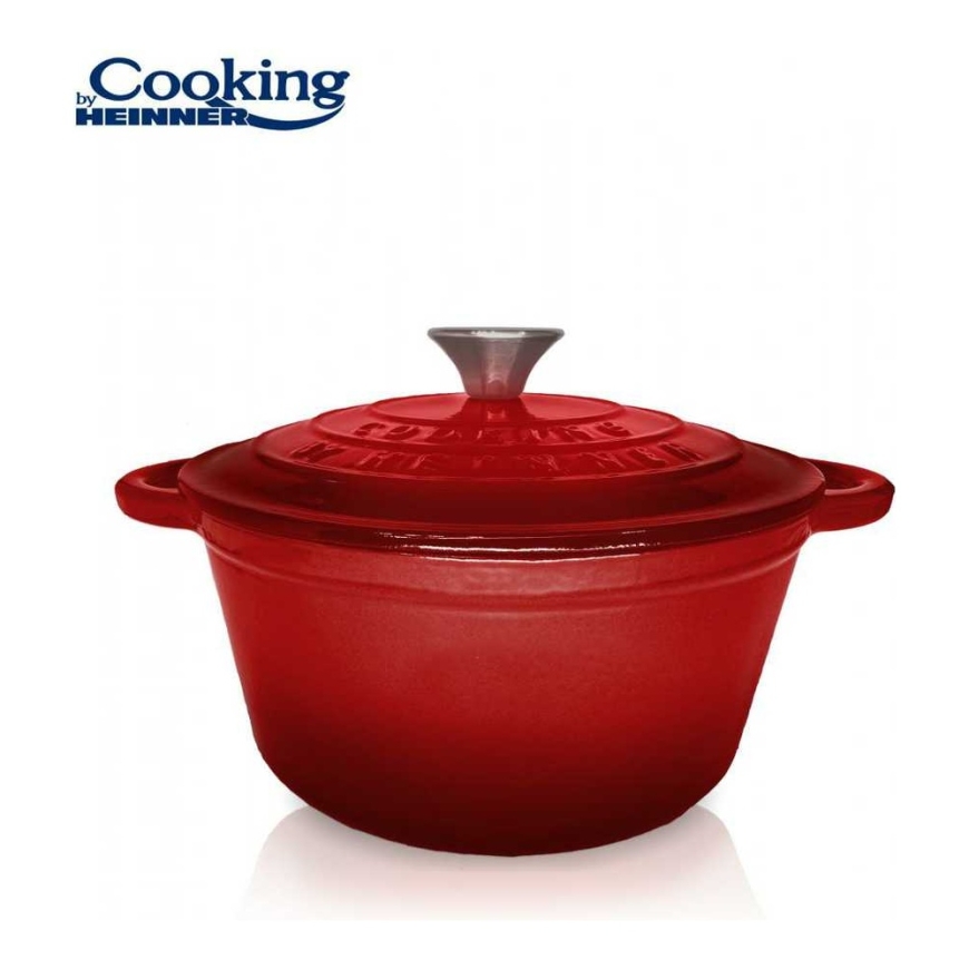 Enamelled cast iron frying pan with lid 22x9.5 cm, 2.9 l, red line, "Cooking by Heinner"