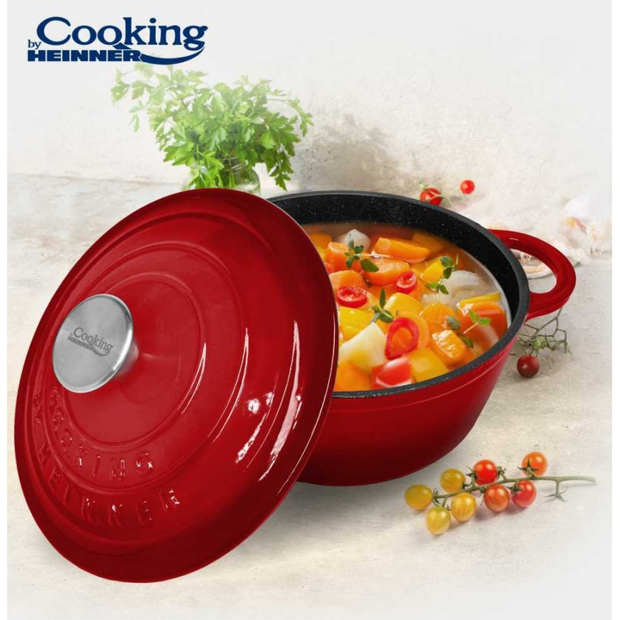 Emaljēta čuguna panna ar vāku 22x9,5 cm, 2,9 l, sarkana līnija, "Cooking by Heinner" – 2