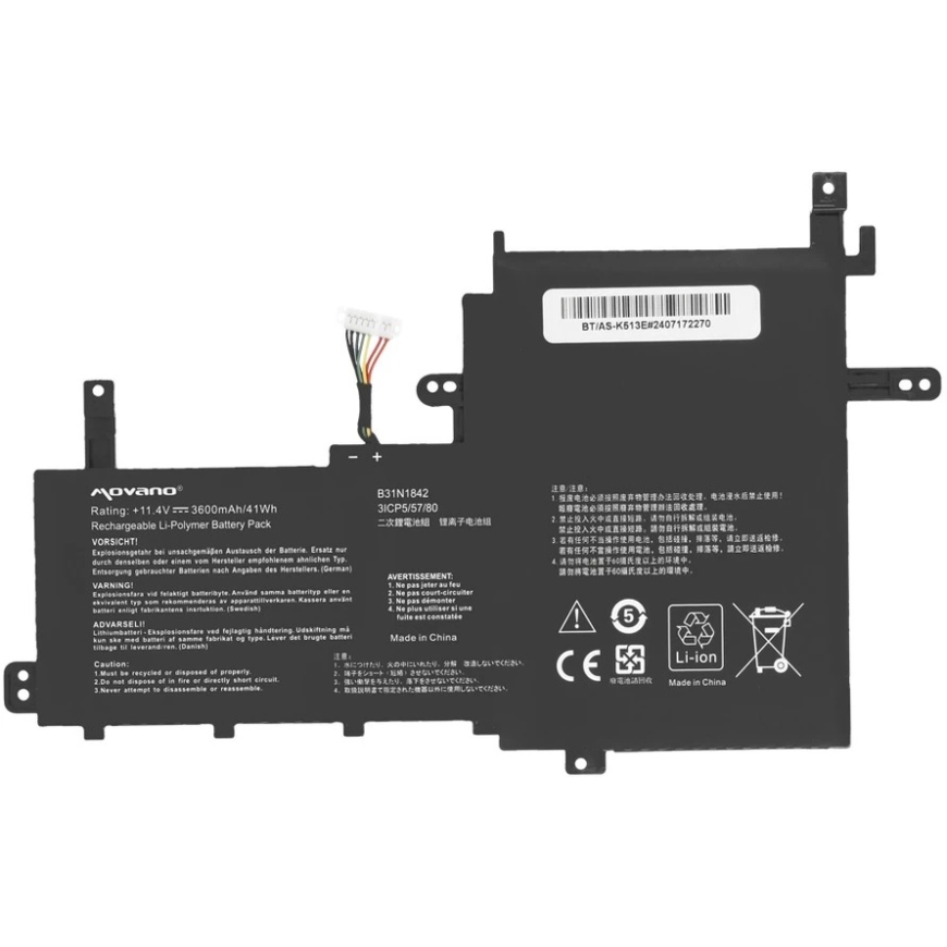 Movano "Asus vivobook k513e m513i s513e v531fa x531f" b31n1842 akumulators - 3600 mAh (41 Wh) – 4