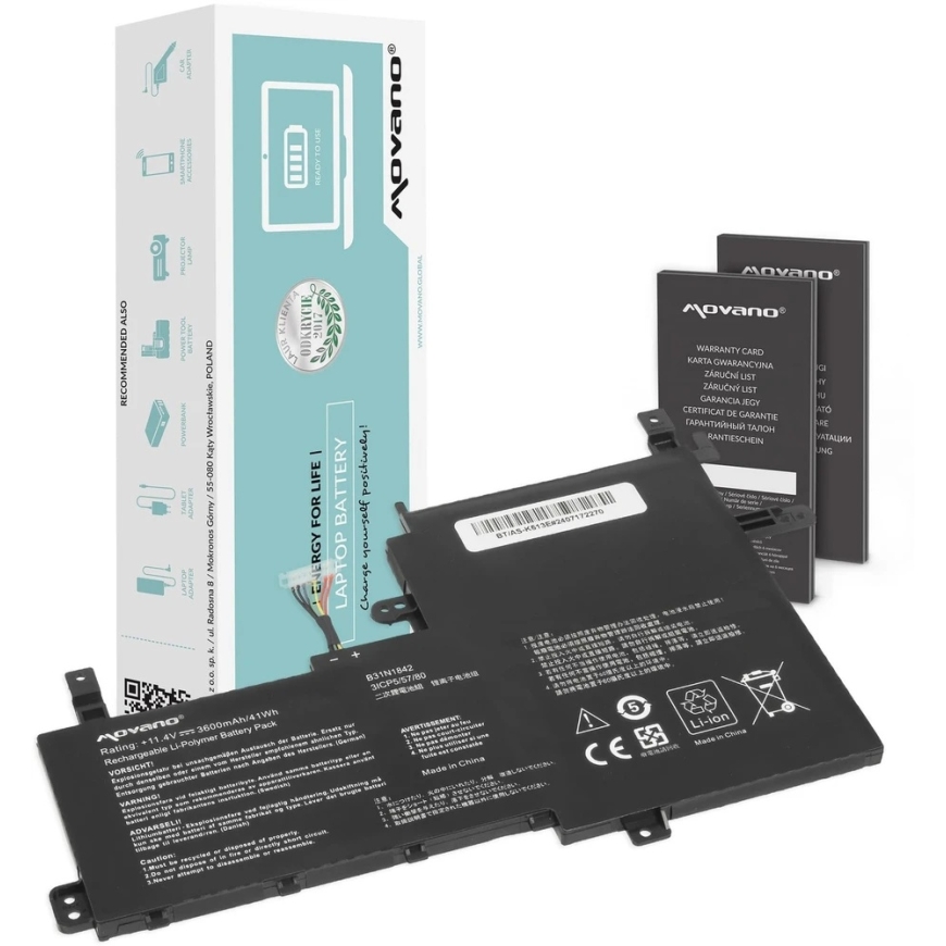 Movano "Asus vivobook k513e m513i s513e v531fa x531f" b31n1842 battery - 3600 mAh (41 Wh) – 5