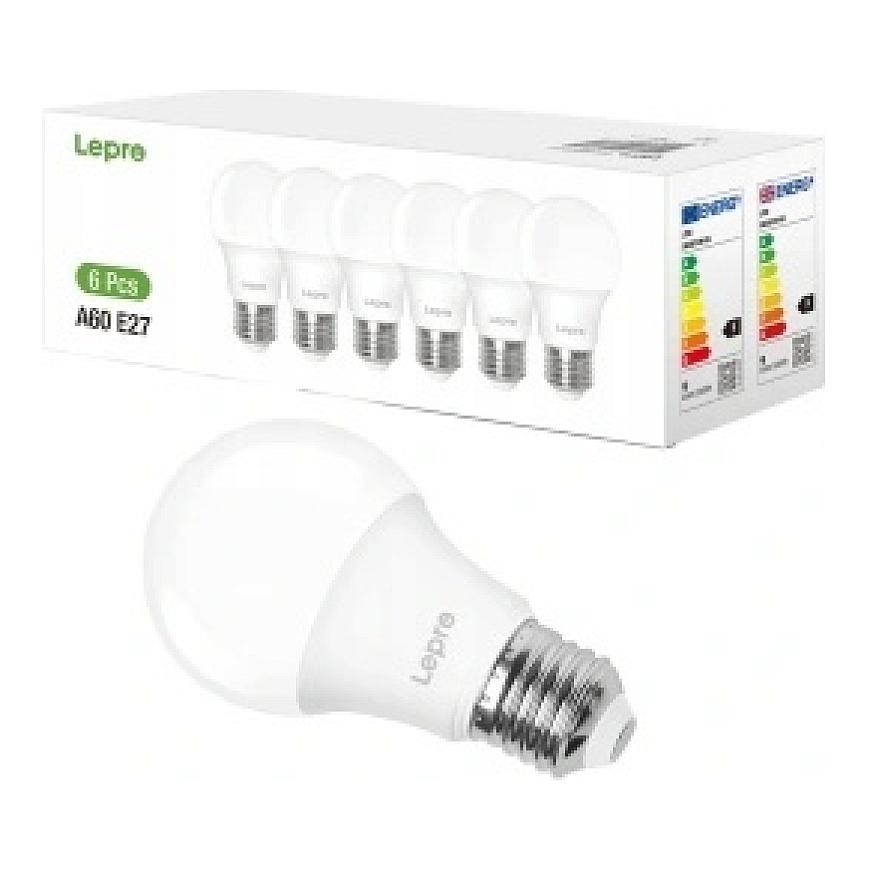 LED лампочка LEPRO 100090-DW-EU-6, E27, A60, 8.5 Вт (60 Вт), 806 лм, 6500K (холодный белый), 180°, упаковка из 6 штук – 2