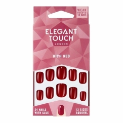 Elegant Touch Polished Color 24 Nails With Glue Squoval Rich Red