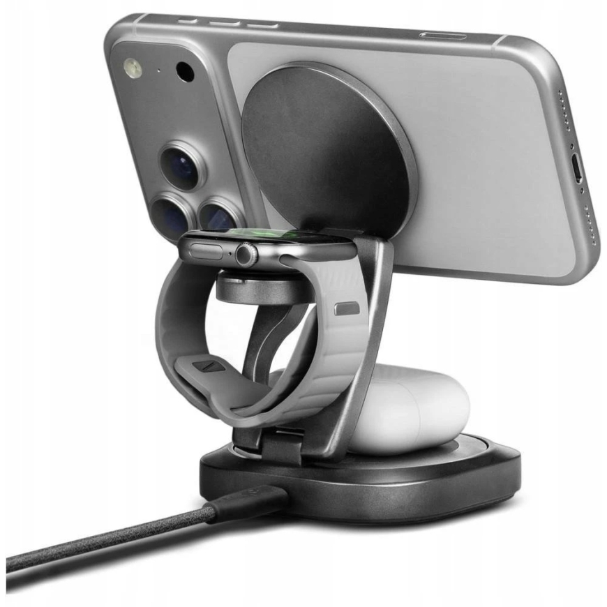 Energea Alumag GYRO 360 rotējošais Qi2.2 25W salokāmais bezvadu lādētājs, tumši pelēks (gunmetal) – 5