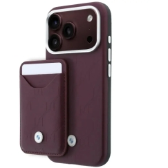 Rinkinys Dėklas + portfel BMW Quilted Pattern Metal Logo do iPhone 18 Pro / 17 Pro bordo spalvos