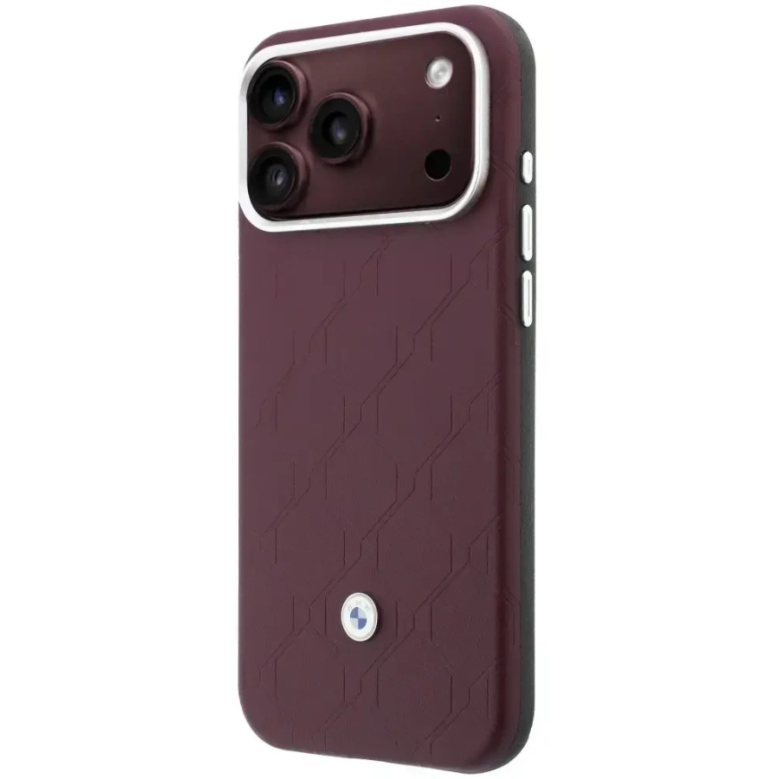 Setti Kotelo + Lompakko BMW Tikattu Kuosi Metallilogo iPhone 18 Pro / 17 Pro burgundin värinen – 2