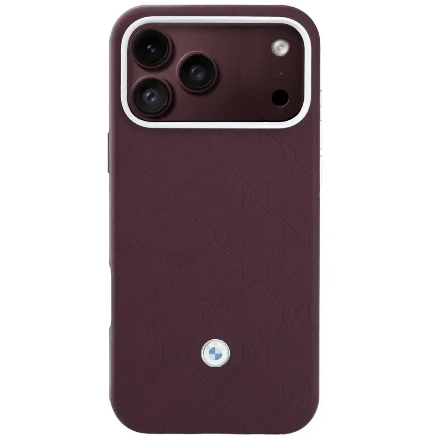 Set Case + Wallet BMW Quilted Pattern Metal Logo for iPhone 18 Pro / 17 Pro in burgundy color – 3