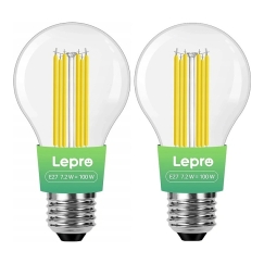 LEPRO 100094-WW-EU-2 E27 filament LED pirn, 7.2W (100W), 1521 lm, 2700K, klass A, 2 tk pakendis